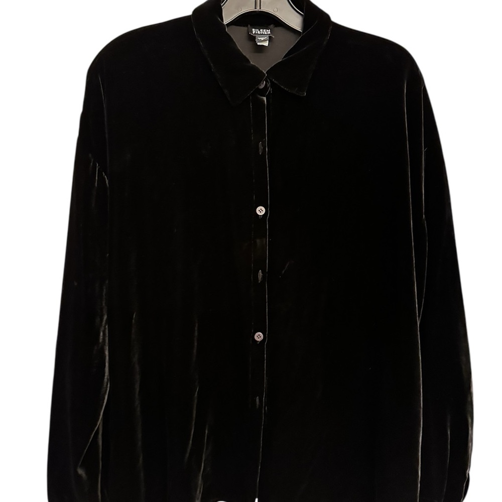 Eileen Fisher, Black Velvet Button-Up Long Sleeve Shirt, size S